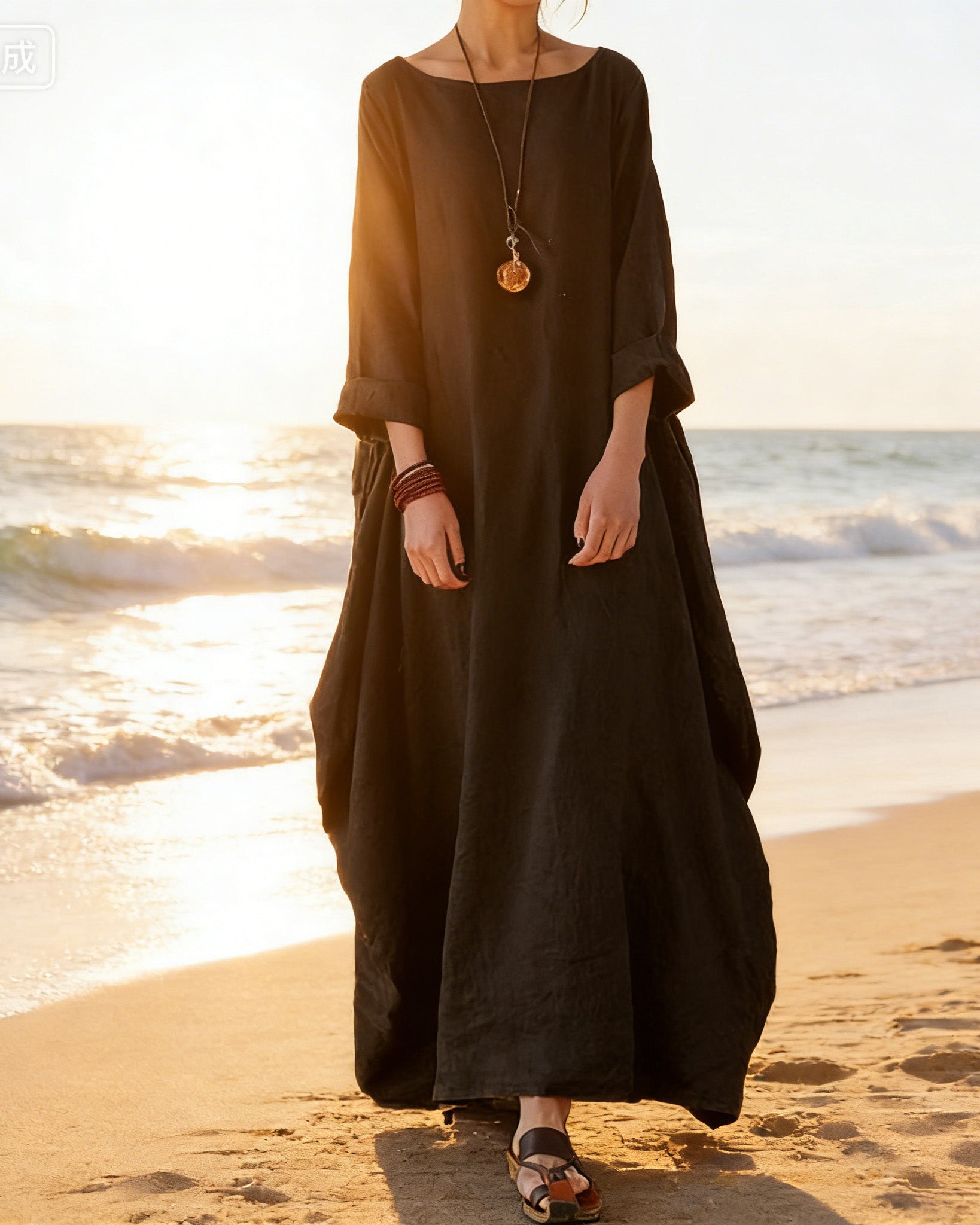 Women's Cotton Linen Maxi Dress Shift Dress