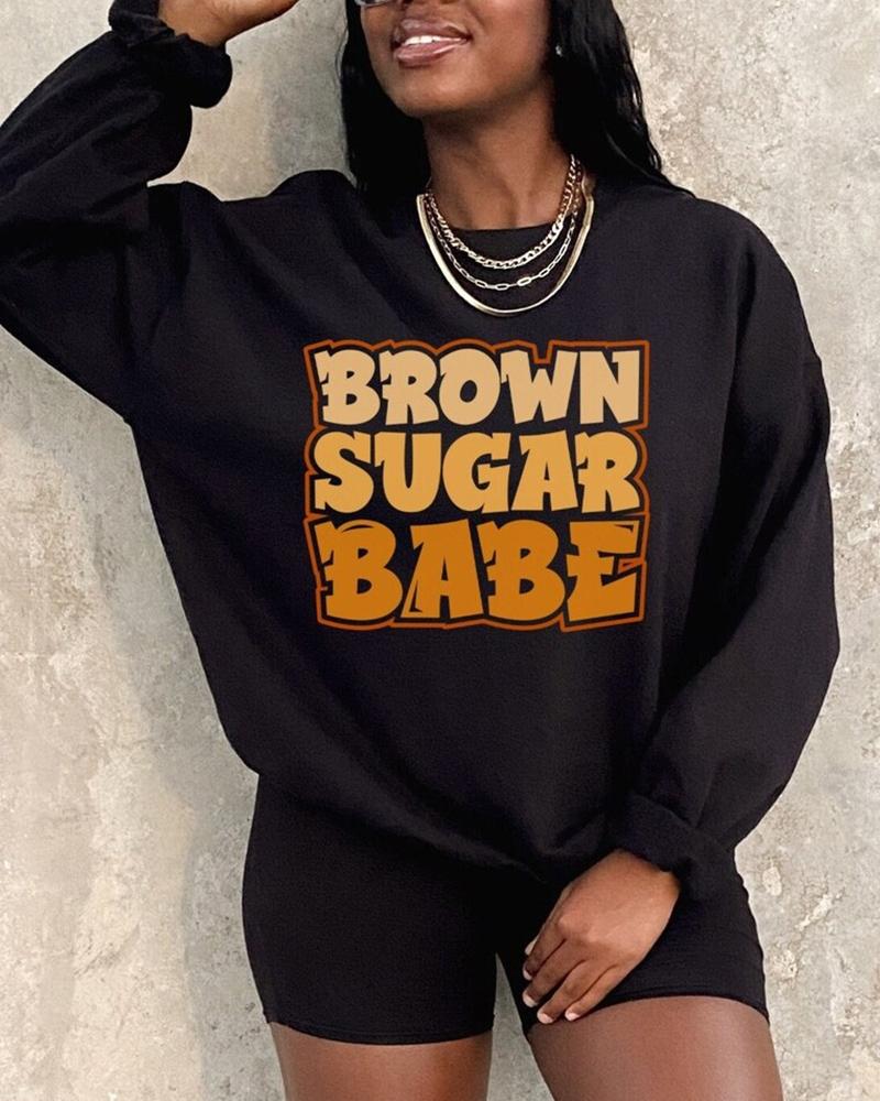 Creative Contrasting Letter Printed Round Neck Ladies Sweatshirt