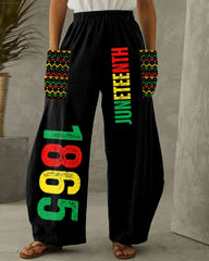 Juneteenth 1865 Patchwork Print Casual Pocket Trousers
