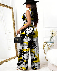 Interesting Geometric Mosaic Wide Leg Jumpsuit