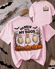 Hangin With My Boots Halloween Cotton Crew Neck Short Sleeve Tshirt