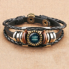 Twelve Constellations Time Gem Cowhide Bracelet
