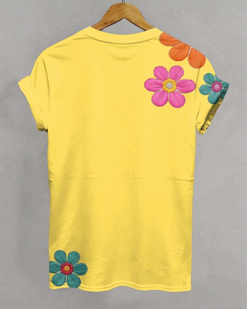 Ruby Bridges Flowers Print Crew Neck Short Sleeve Tshirt