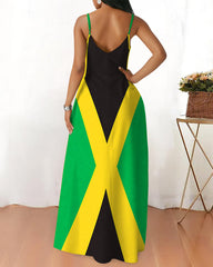 Sling Black Jamaican Color Print Pocket Maxi Dress