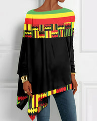 Reggae Geometric Patchwork Print Irregular Top