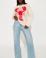 Crew Neck Lobster Knitted Long-sleeved Sweater