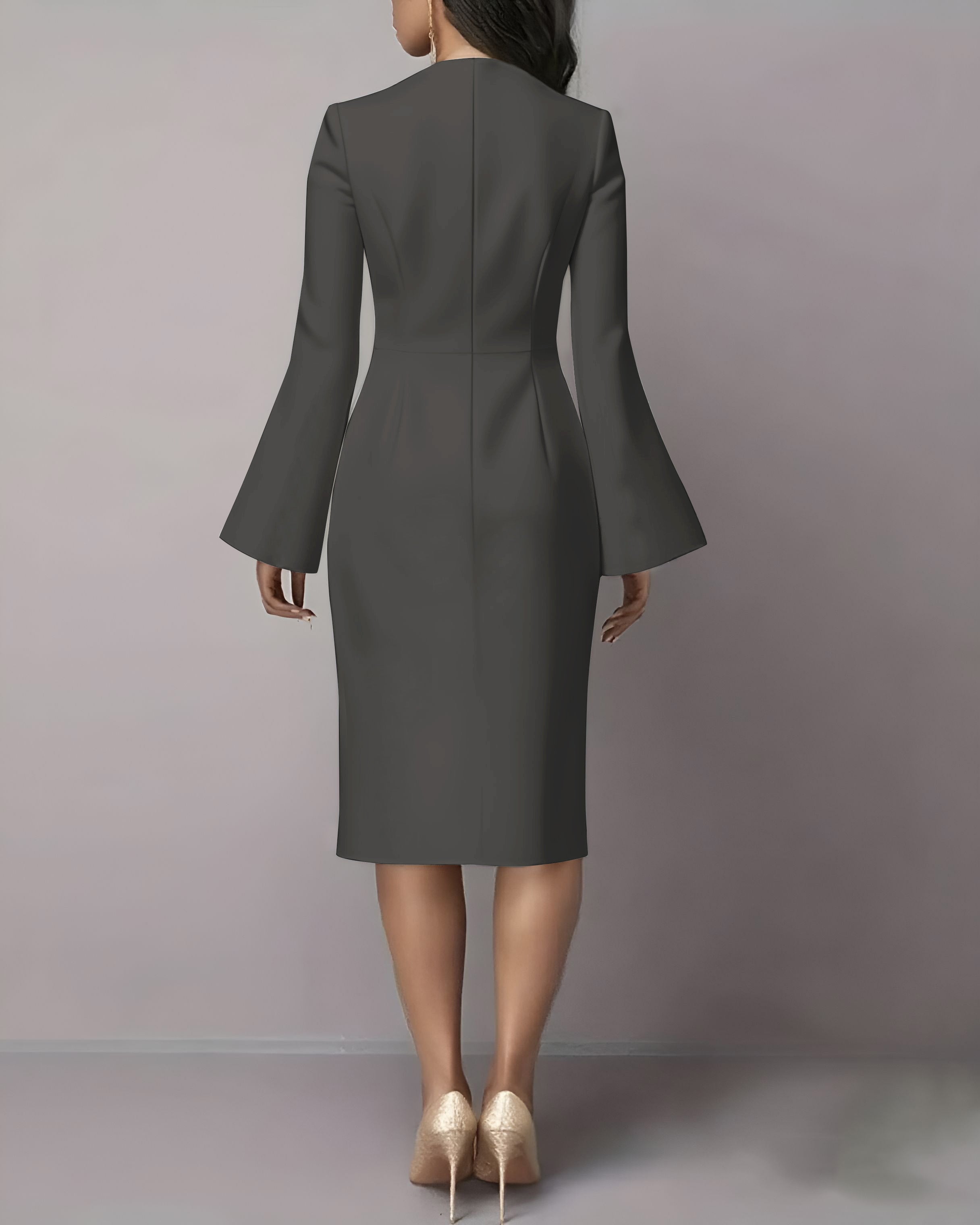 Line Face Art Flared Sleeves Midi Bodycon Dresses