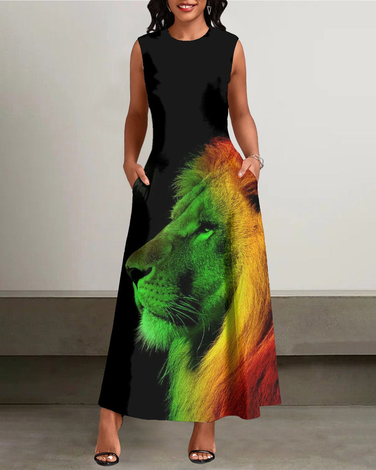Reggae Rasta Lion of Judah Pockets Casual Dress