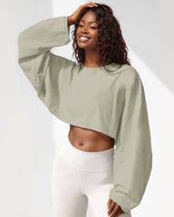 Women's Plain Batwing Sleeve Crop Sweatshirt