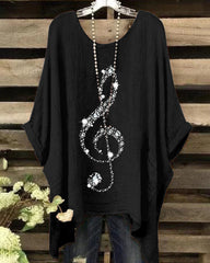 Women's Silver Music Symbols Print Irregular Shirt