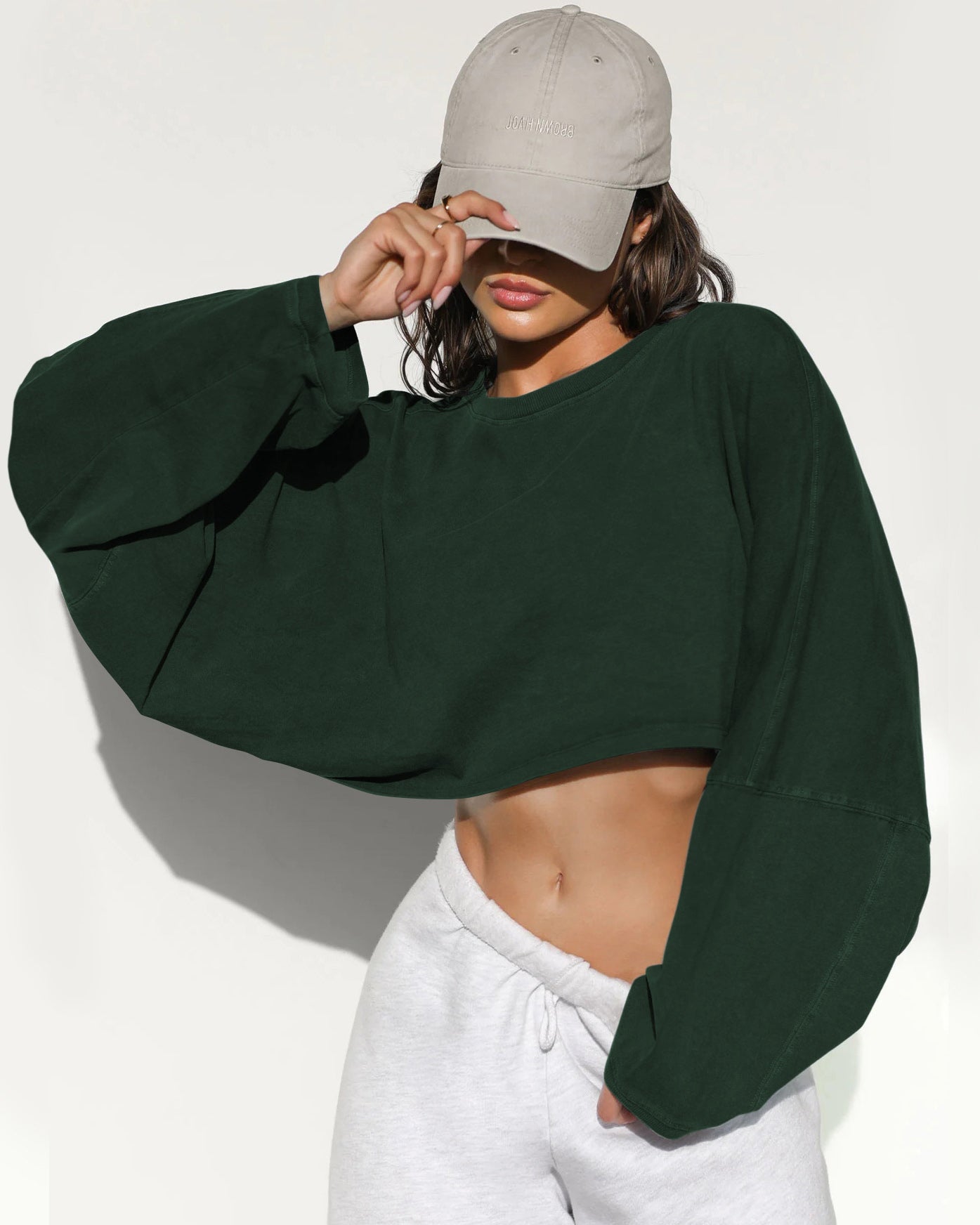 Women's Plain Batwing Sleeve Crop Sweatshirt