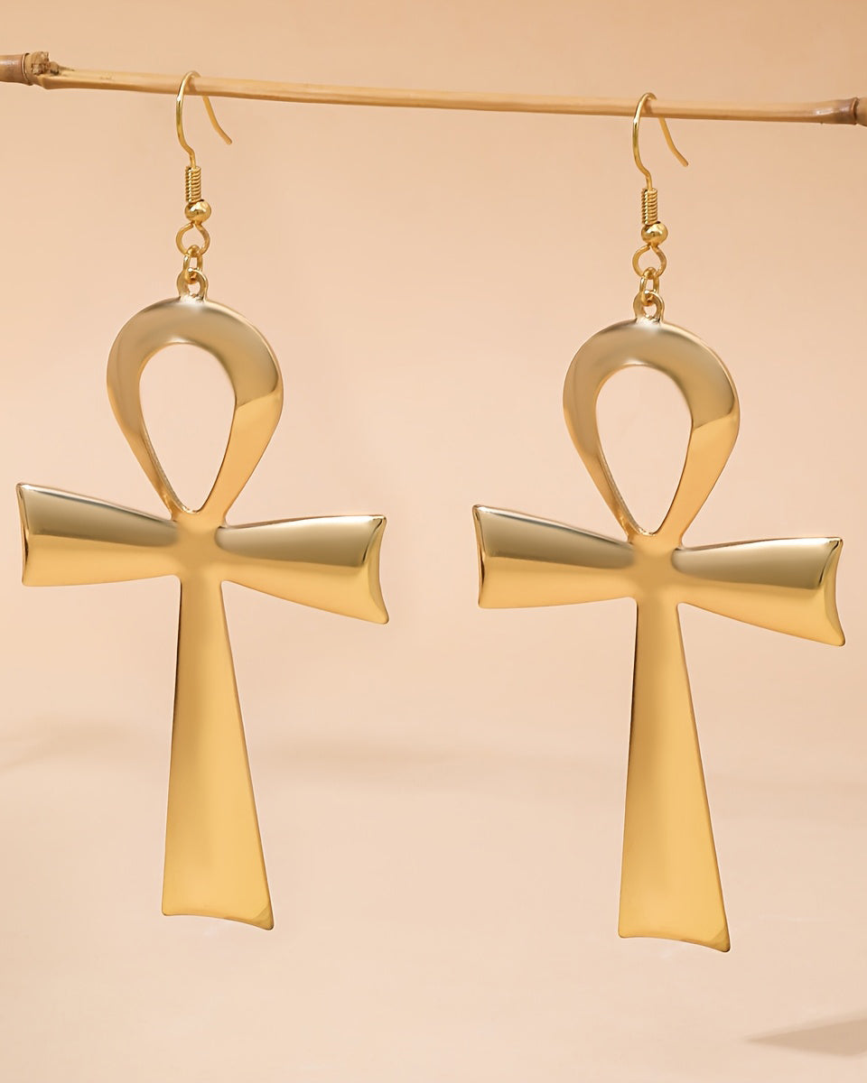 Ancient Egyptian Cross Metal Earrings