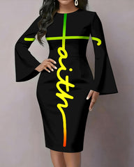 Simple Faith Letters Flared Sleeves Mini Dresses