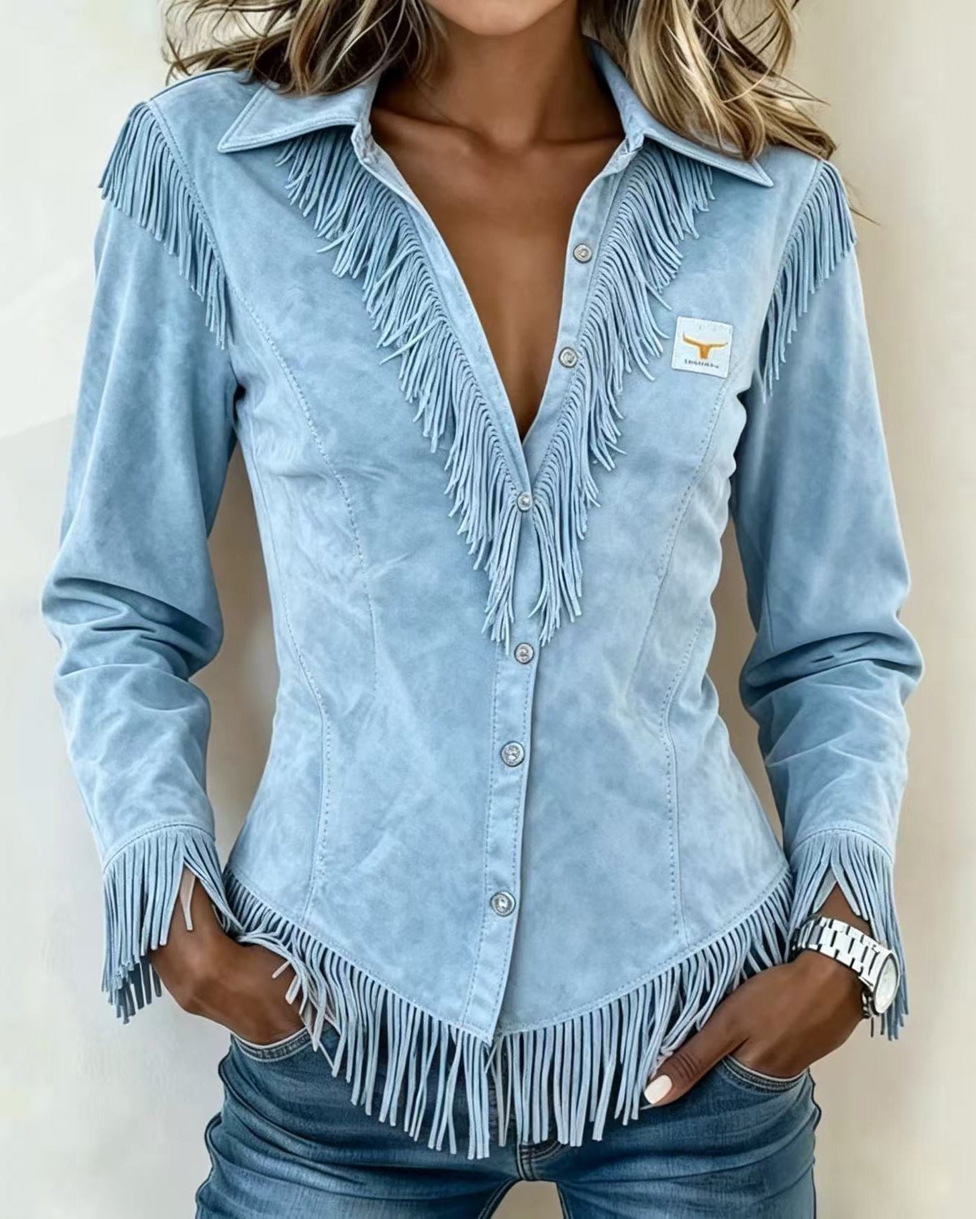 Western Cowboy Style Fringed Long-sleeved Shirt
