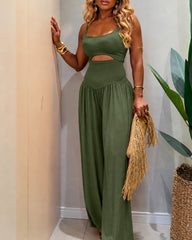Women's Cut-out Cami Jumpsuit Adjustable Shoulder Straps with Pockets Backless Tie-Back Ruched High Waist Romper