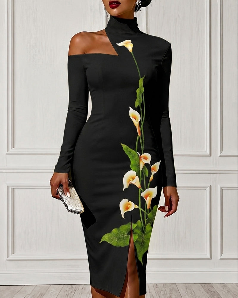 Cute morning glory Off The Shoulder High-neck Slim Fit Dress Party Dress