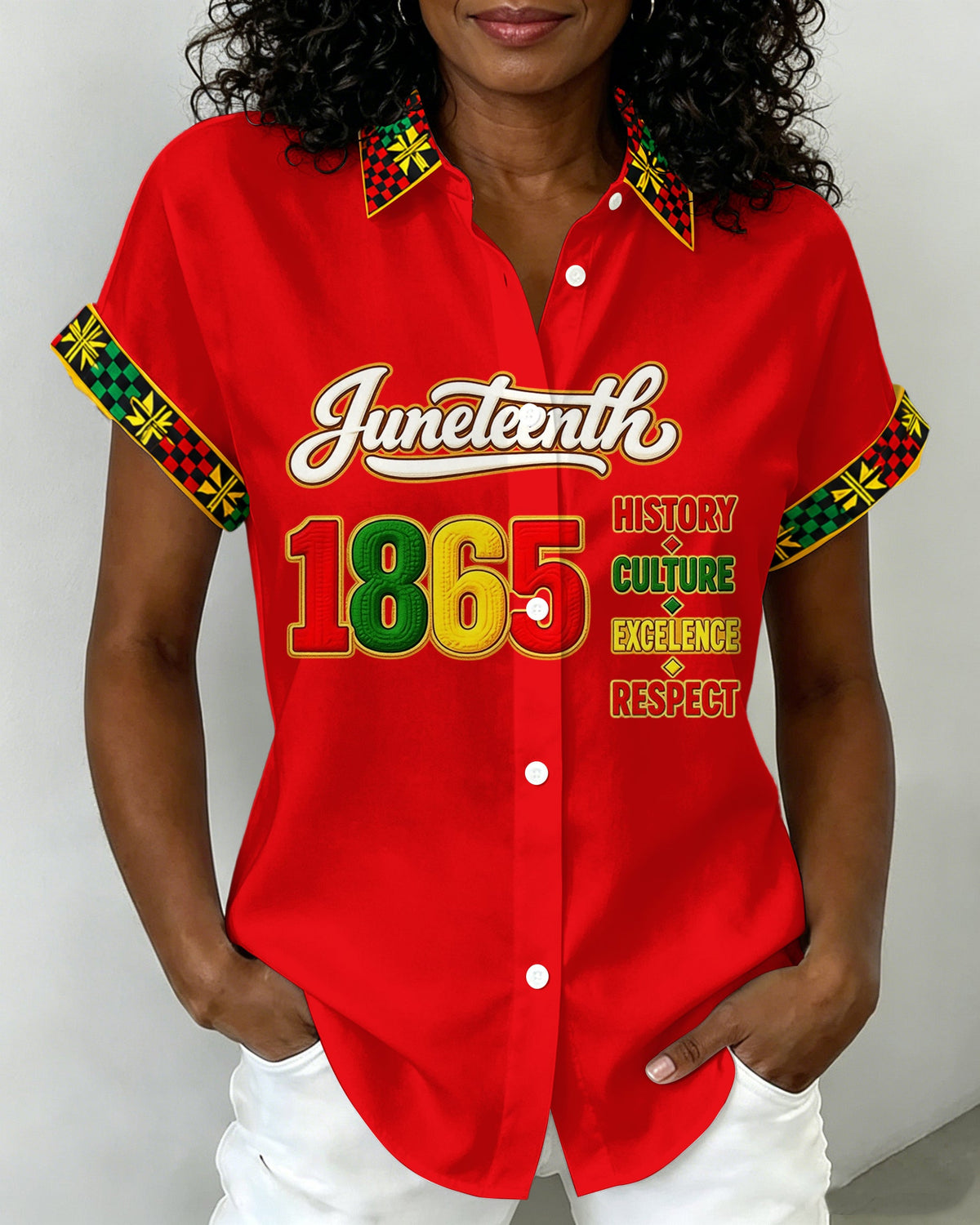 Juneteenth 1865 Black Power Lapel Button-Down Short-Sleeved Shirt