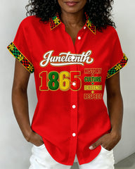 Juneteenth 1865 Black Power Lapel Button-Down Short-Sleeved Shirt