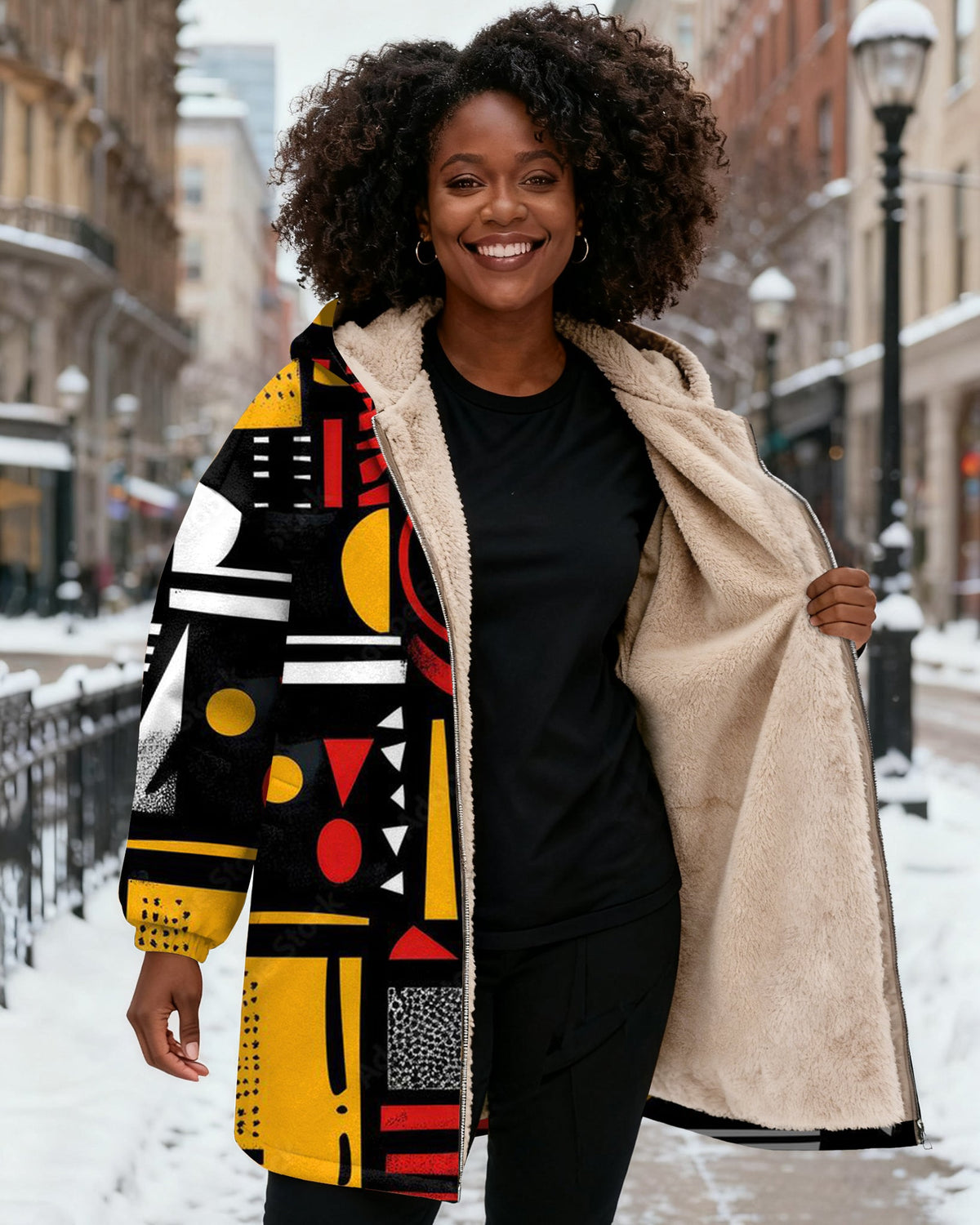 Ethnic African Pattern Long Sleeve Zip-Up Fleece Long Hoodies