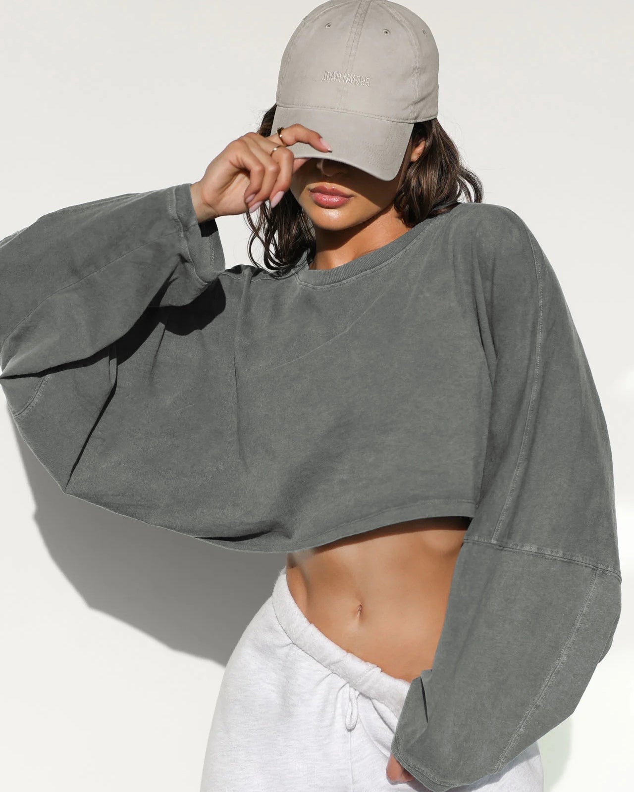 Women's Plain Batwing Sleeve Crop Sweatshirt