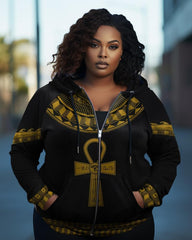 African Ankh Egypt Dropi Zip Hood Long Sleeves Hoodie