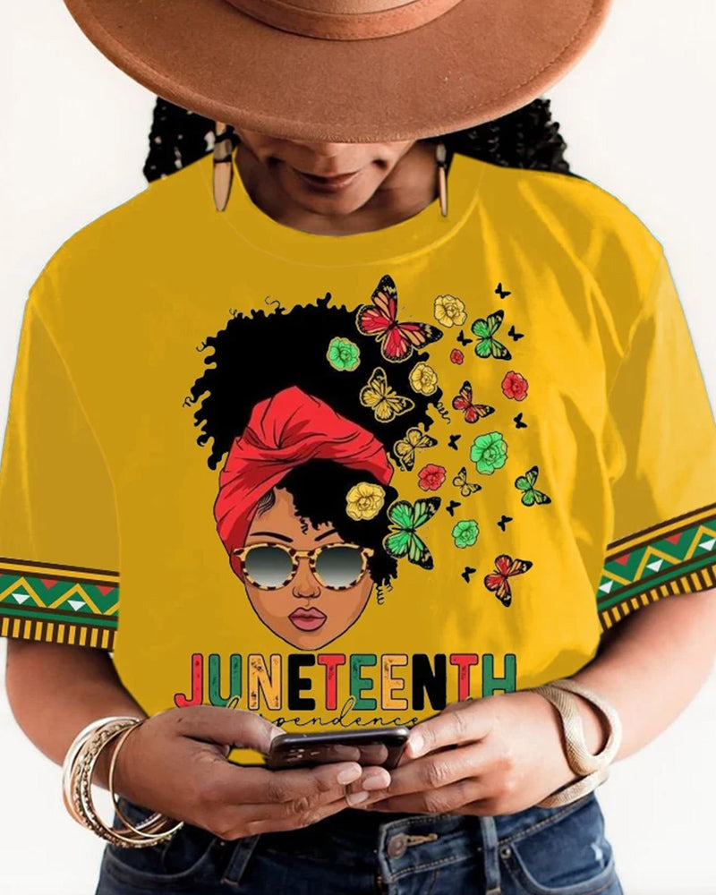 Negro Juneteenth butterfly beauty print short-sleeved T-shirt