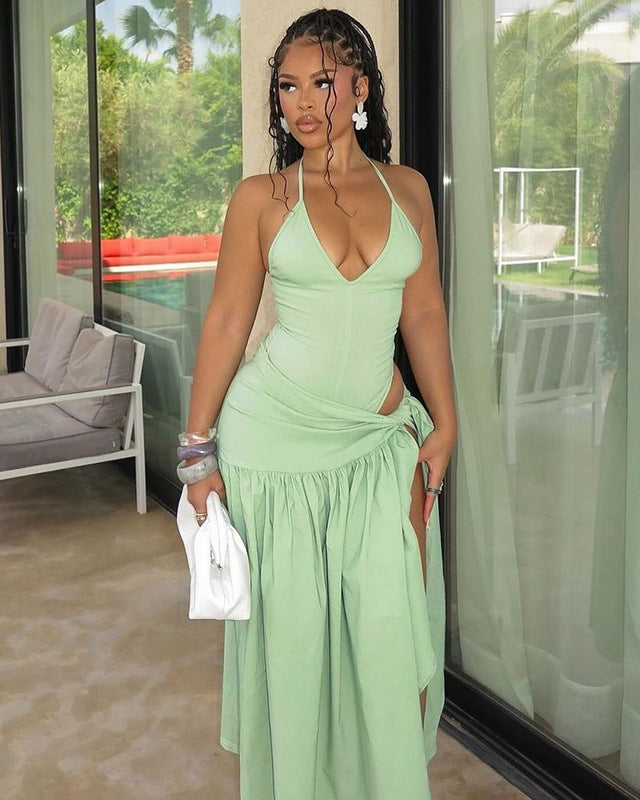 Fashionable and Sexy Backless Lace-up Suit Dress