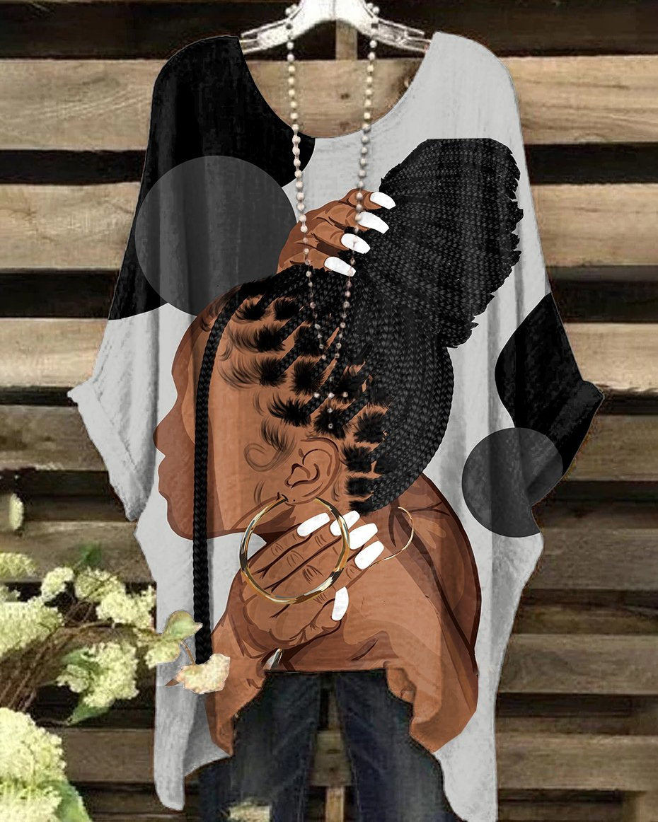 Round Neck Braids Manicure for Brown Women Irregular Shirt