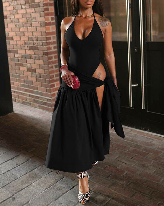 Fashionable and Sexy Backless Lace-up Suit Dress