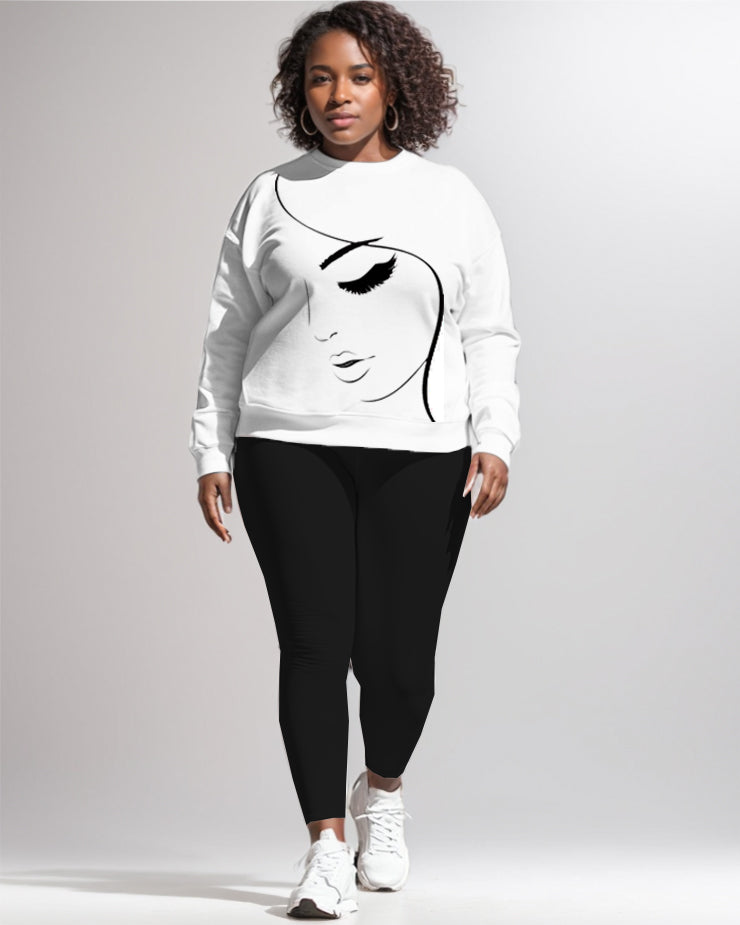 Artistic Face Print Sweatshirt Two Pieces Set