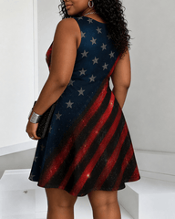 Flag Rose Cross Butterfly Rhinestone Print Round Neck Sleeveless Mini Casual Dress