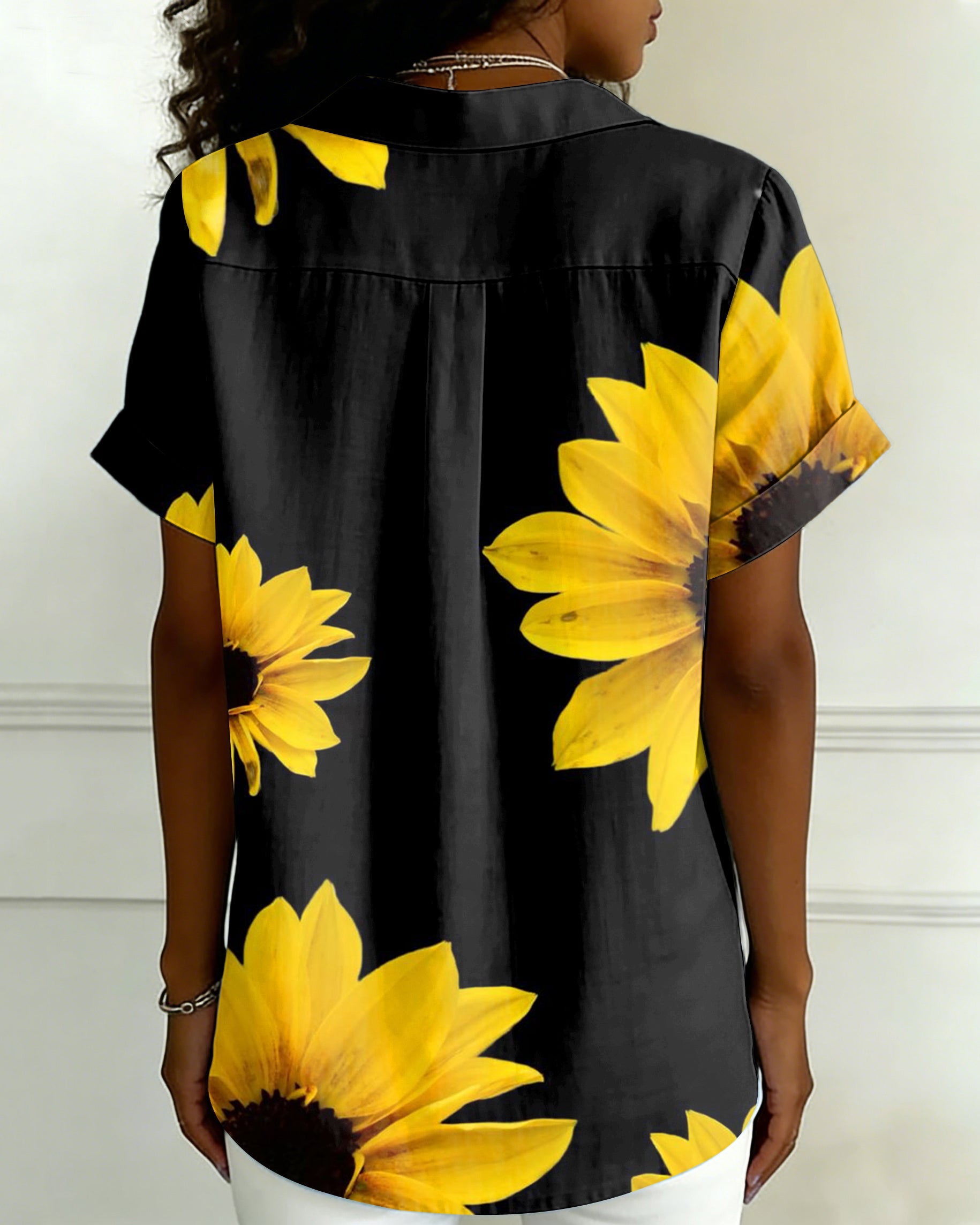 Women's Retro Sun Floral Print Casual Comfort Short-Sleeve Shirt
