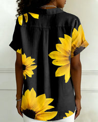 Women's Retro Sun Floral Print Casual Comfort Short-Sleeve Shirt