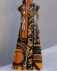 Tribal Geometric Print Neckline Batwing Sleeve Wide Leg Jumpsuit