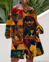 Retro Ethnic Off-shoulder Romper
