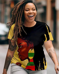 Personalized Black Cute Cartoon Girl with Dreadlocks Printed Short-sleeved T-shirt