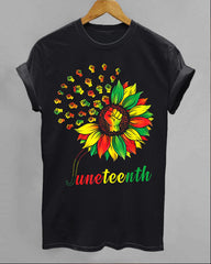 Black Juneteenth Sunflower Contrast Print Crew Neck T-shirt