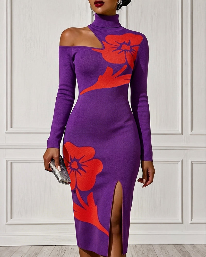 Bohemian Flowers Off The Shoulder High-neck Slim Fit Dress Party Dress