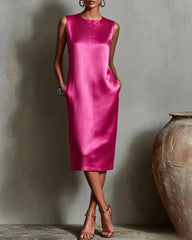 Silk Casual Solid Tailored Sleeveless Midi Dress