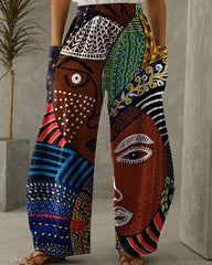 Ethnic style artistic personality black printed casual trousers