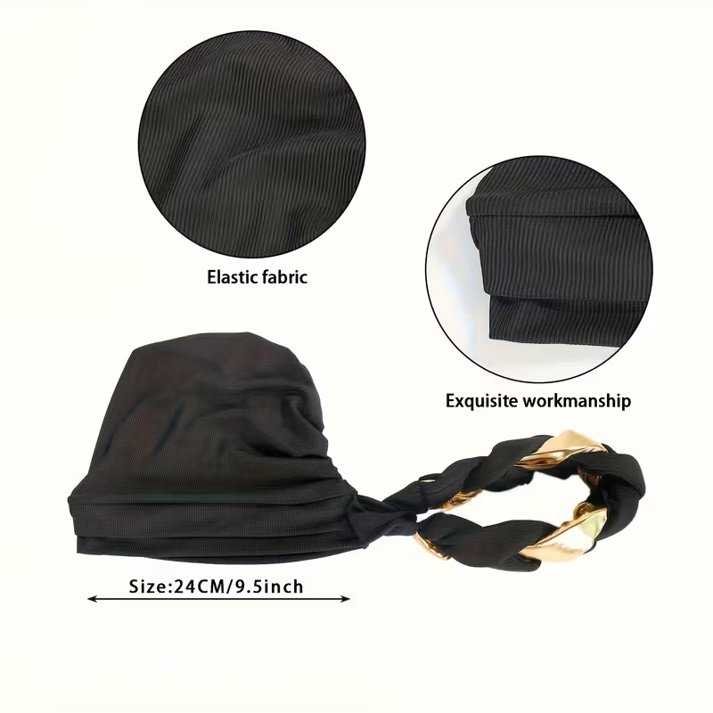 Elegant Pre-Tied Boho Turban Cap with Golden Accents