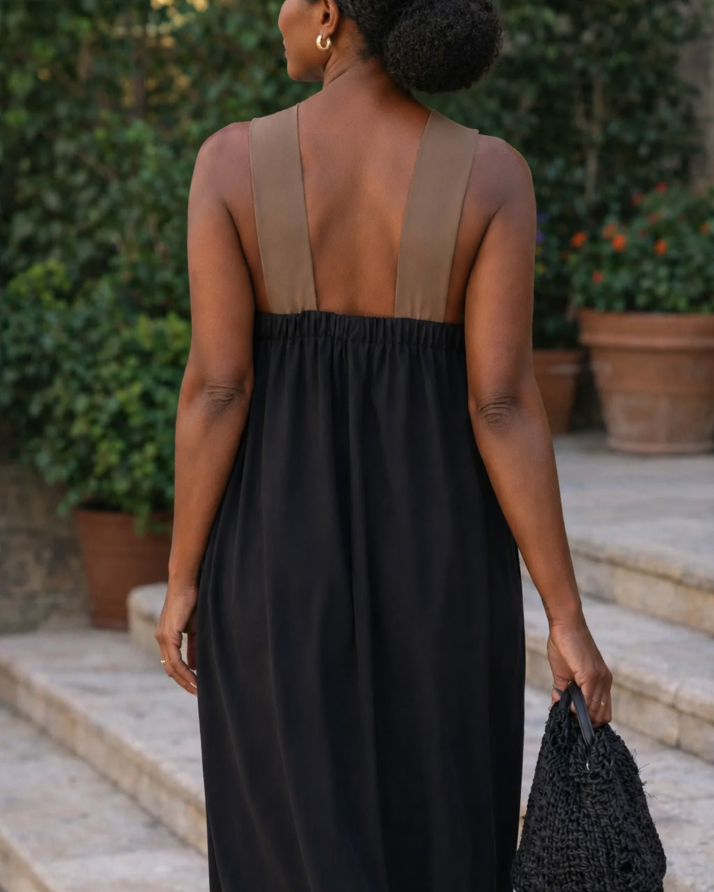 Cross-cut Backless Contrast Color Elegant Dress