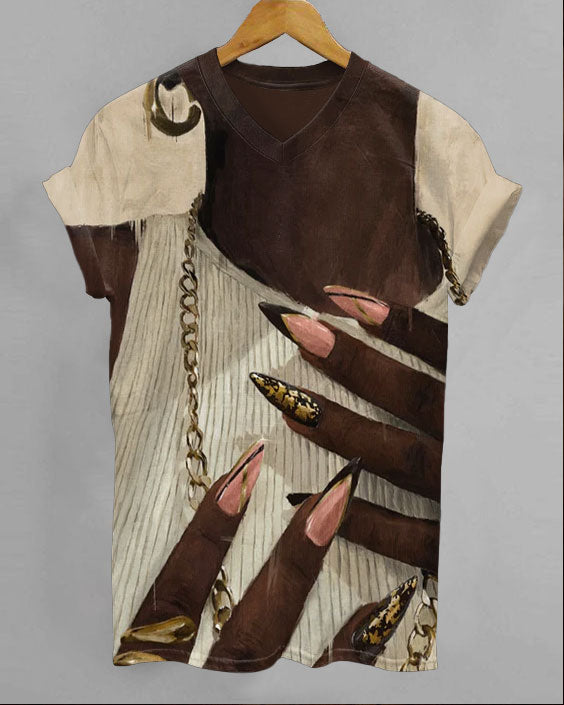 African American Art V-neck Short Sleeve Tshirt