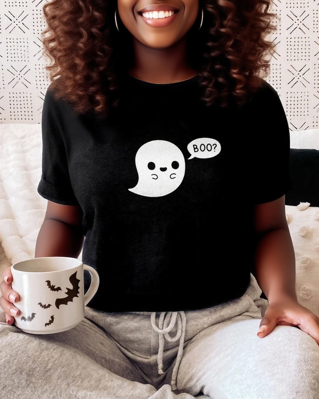 Cute Ghost Halloween 100% Cotton Crew Neck Short Sleeve Tshirt