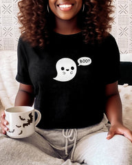 Cute Ghost Halloween 100% Cotton Crew Neck Short Sleeve Tshirt