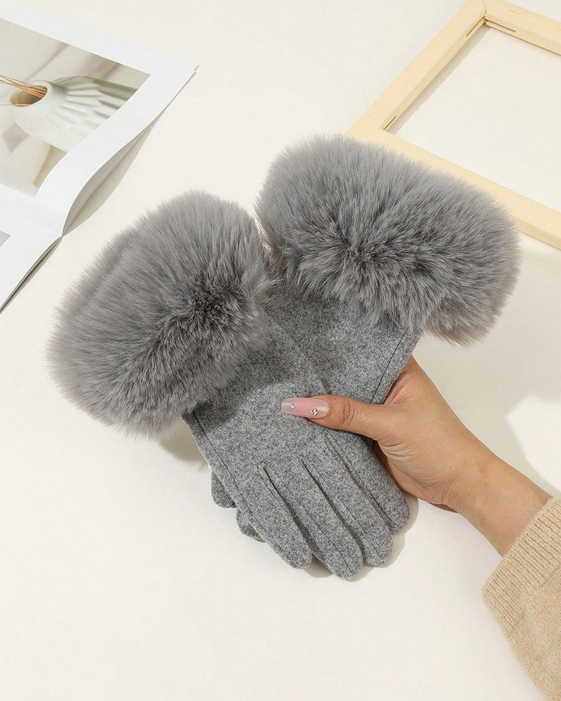 Touchscreen Velvet Imitation Rabbit Fur Gloves Velvet Warm Cold-proof Plush Gloves