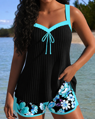 Bohemian Floral Ribbed Stretch Short Bikini Set