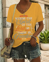 Vintage Christian 4th of July America V Neck Short Sleeve Cotton T-shirt