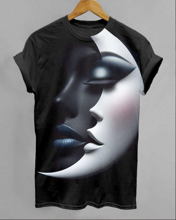 Sun Moon Face Art Unisex Short Sleeve Shirt