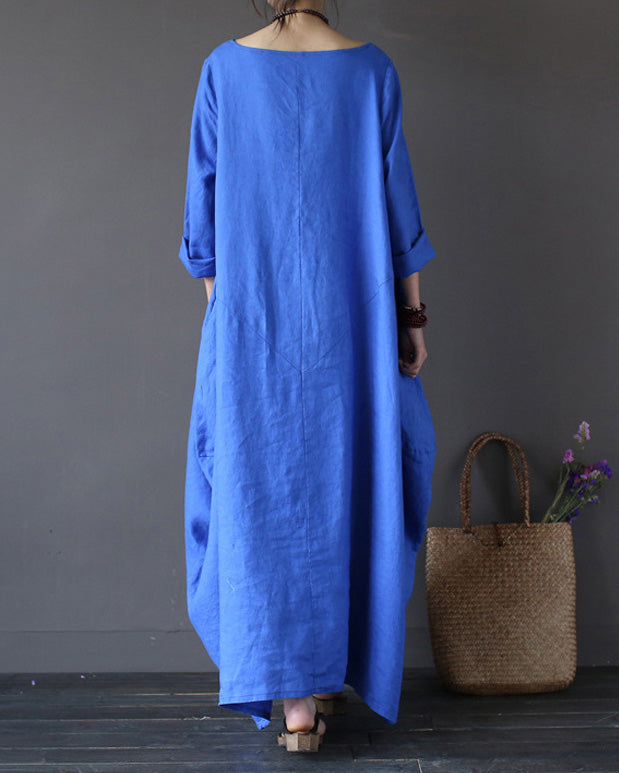 Women's Cotton Linen Maxi Dress Shift Dress